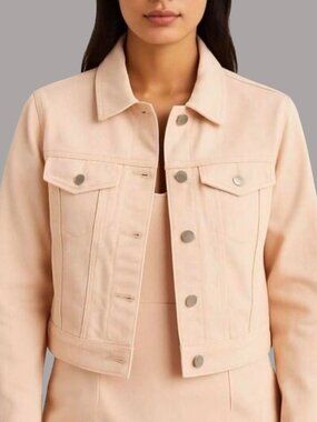 Avec Les Filles Light Peach Denim Jacket Size 10 Cropped Fit